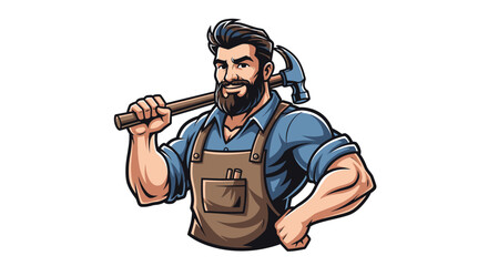 Bearded craftsman with hammer embodies skill precision and dedication to woodworking projects