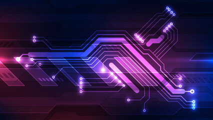Abstract Flowing Digital Circuit Board Background: High-Speed Data Transfer and Neon Technology Lines