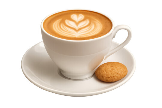 Cappuccino with latte art heart and biscuit - Powered by Adobe