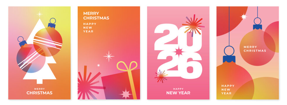 Modern gradient christmas and new year 2026 greeting cards set
