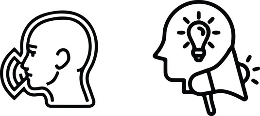 human head creating idea lightbulb icon line set design