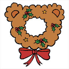 A hand-drawn and colored brown bear celebrating Christmas