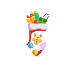 Christmas stocking filled with gifts and toys