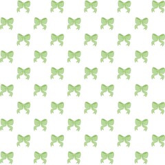 Seamless pattern of elegant green watercolor bows on a white background. 