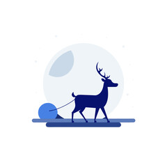 Silhouette reindeer pulling blue object