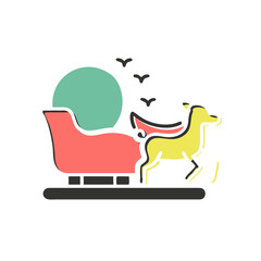 Sleigh pulled by dog with birds and sun