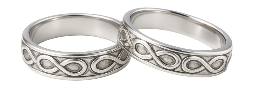 Sterling silver rings featuring engraved infinity designs.