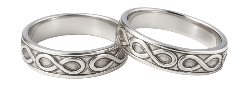 Sterling silver rings featuring engraved infinity designs.