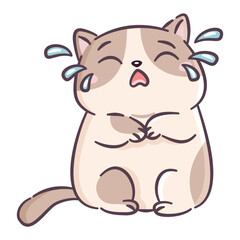 A cute cat with big, sweet eyes sits in a funny position and cry. A cute vector illustration in a simple style. . Vector illustration