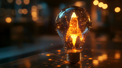 Illuminated Rocket Launch 3D Illustration