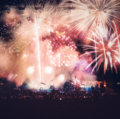 Crowd watching fireworks at New Year