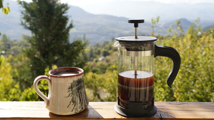 Brewing Coffee Outdoors on a Sunny Day