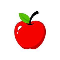 Red apple with green leaf and black stem