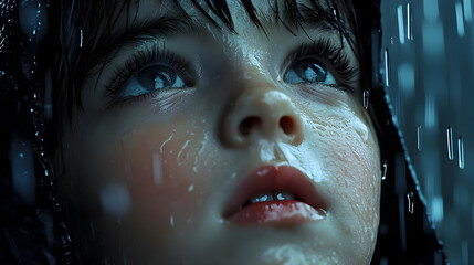 Rainy Day Child 3D Illustration