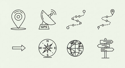 Line art icons depicting navigation gps location and direction for travel and exploration theme use created with generated ai