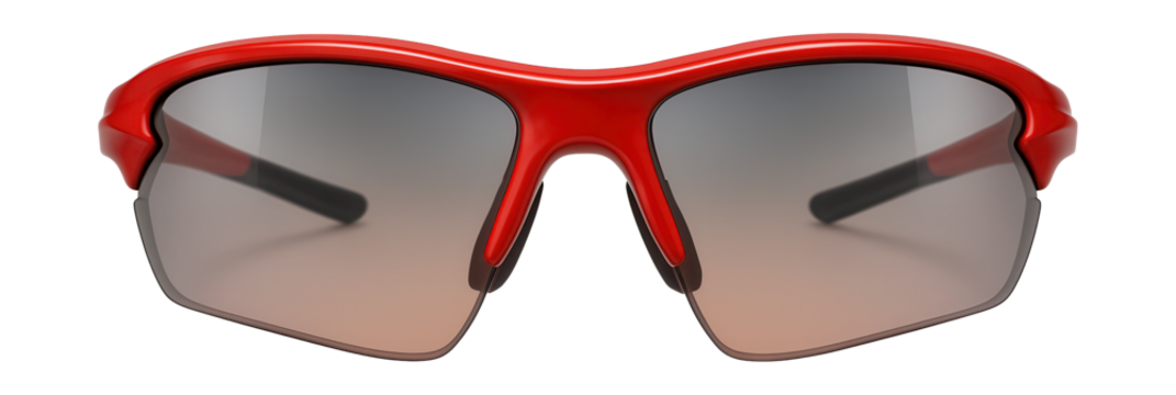 Interchangeable lens sports sunglasses with a stylish red frame.