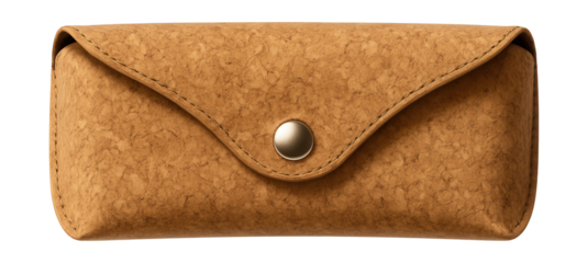Natural brown cork glasses case with button closure.
