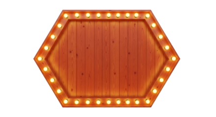 Vintage hexagonal marquee sign with illuminated bulbs isolated on transparent background