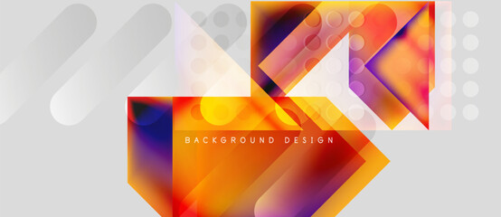 Abstract geometric design. Vibrant orange, purple gradients create dynamic shapes. Modern background with text overlay. Clean, stylish presentation.