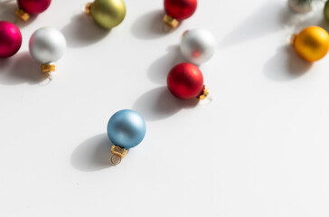 christmas baubles and fir trees