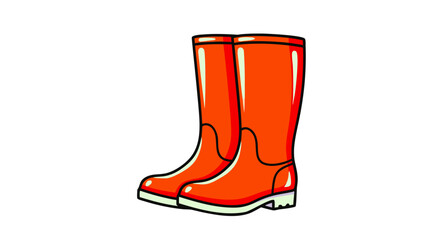 Vector illustration of a pair of orange waterproof rubber boots. Classic galoshes or Wellington boots for protection from rain and mud