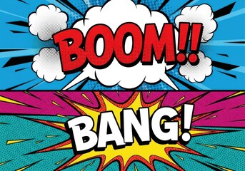 Comic book boom bang explosion sound effects isolated on white background