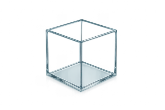 Transparent glass cube frame on transparent background