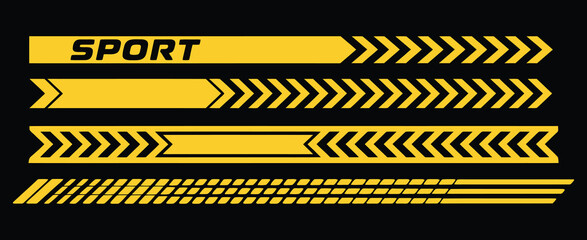 sport car racing decal collection, abstract stripe vector elements, checkered pattern design for vehicle wrap, auto tuning, drift car, speed, motorsport, automotive graphic set