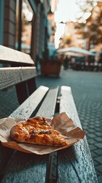 Freshly baked pizza served outdoors on paper, rustic casual dining scene. Ideal for street food marketing, restaurant visuals, recipe content and Italian cuisine branding.