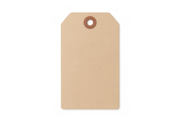 Blank brown kraft paper tag with hole and rope ring for price sale message transparent background