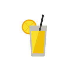 Glass of juice with straw and lemon slice