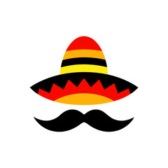 Sombrero and mustache graphic illustration on transparent background