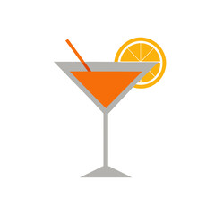 Martini glass with orange slice and straw on transparent background