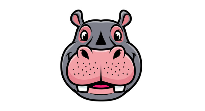 Playful hippo cartoon character with a sweet grin radiating joy and cheerfulness in its facial