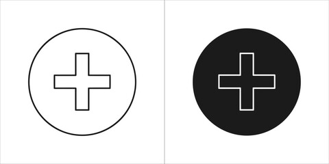Two plus signs, one in a white circle and one in a black circle