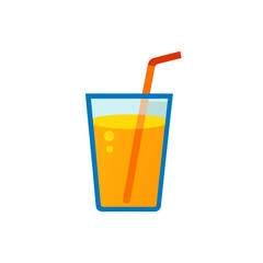 Orange juice in glass with straw present