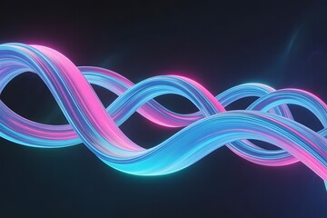 Abstract swirling luminous ribbon of vibrant pink and electric blue light forms a dynamic fluid wave against a dark background representing energy and motion