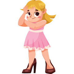 Pixelated Young Girl in Pink Dress and Heels Poses Playfully with Arms Crossed Against Transparent Background
