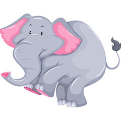 Playful Gray Elephant With Pink Ears And Tusk In A Cartoon Style Digital Illustration With Transparent Background