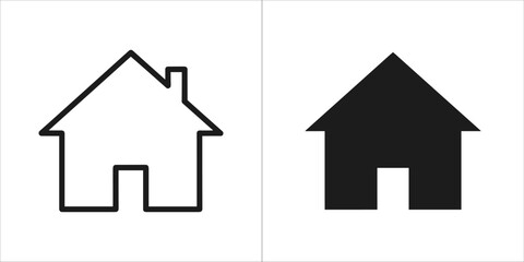 Two simple house icons, one outlined and one solid black