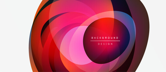 Fototapeta premium Abstract circles overlap, creating vibrant color gradients. Text reads background design within central shape. Modern, dynamic composition.
