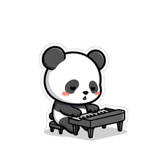 Adorable baby panda playing keyboard isolated on white background