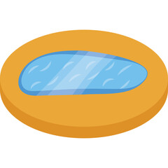 Obraz premium Isometric illustration of a small blue pond on a circular orange platform with a transparent background symbolizing nature and water in a simple design.