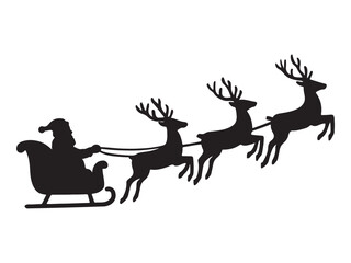Santa claus riding a sleigh pulled by reindeer a dark silhouette vector illustration