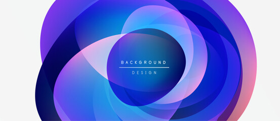 Abstract circular layers, vibrant blues, purples, pinks. Center text reads background design. Modern, flowing visual composition.