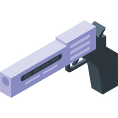 Isometric Illustration Of A Silver Handgun With A Black Grip And Transparent Background