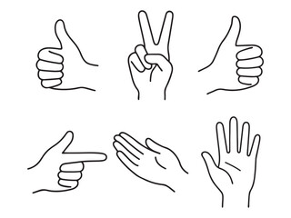 Various hand gestures depicted in simple line art a striking silhouette vector illustration