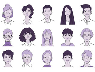 Vector illustration of diverse group of people portraits in a grid