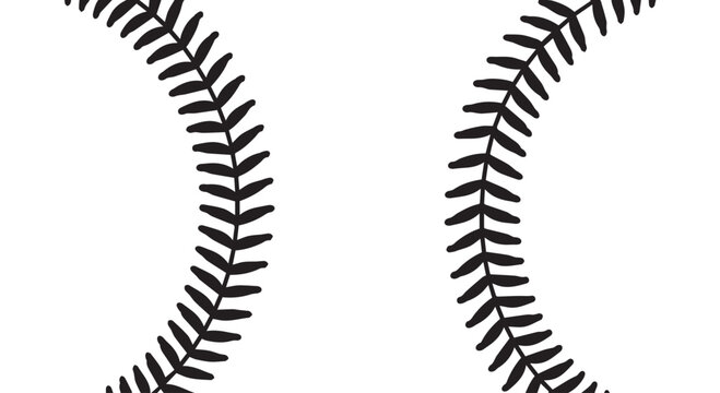 Two curved baseball stitch patterns isolated on transparent background