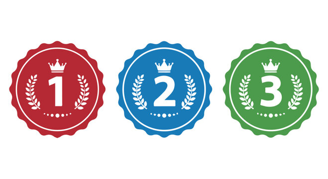First, second, and third place medals isolated on transparent background